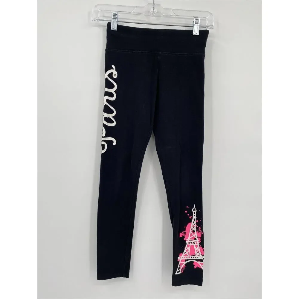 Justice Girls Stretch Elastic Waist Pull-On Paris Print Leggings Black Size 10